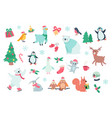 happy animals and winter holidays set with cute vector image