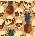 seamless pattern with human skulls and pineapples vector image vector image