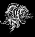tiger head in white line on black background vector image