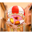 pink donut and cup of coffee awning over entrance vector image vector image