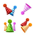 realistic detailed 3d party hat with fluffy balls vector image vector image