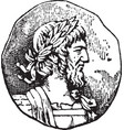 vintage engraving of a head on coin with leaves vector image vector image