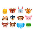 cartoon kawaii square animal faces and heads vector image