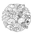 circle shape coloring page with cute fish sea vector image