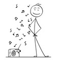 cartoon of man listening a music from small radio vector image