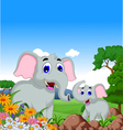 Cute elephant cartoon in the jungle Royalty Free Vector