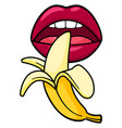 woman mouth with banana sexy color sticker vector image