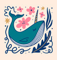 flat doodle cartoon blue fairytale magic unicorn vector image vector image