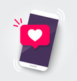 martphone with heart emoji speech bubble vector image