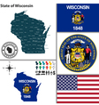 map of wisconsin with seal vector image