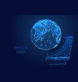 global world and monitor screen low poly blue vector image vector image