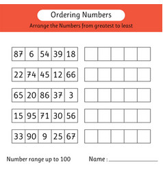Ordering numbers worksheet arrange numbers Vector Image