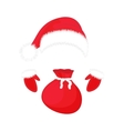 santa claus hat gloves and a bag of gifts vector image