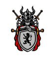 warrior mascotin full armor with shield vector image vector image