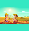 kids playing in archaeologists sandbox vector image vector image