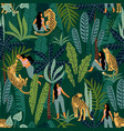 seamless pattern with women leopards vector image vector image
