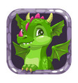 cartoon app icon with funny green young dragon vector image