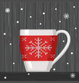 cozy knitting red with pattern snowflake for cup vector image vector image