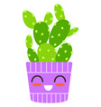 green cacti character kawaii face suculent vector image vector image