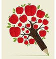 red apples tree pencil concept vector image vector image