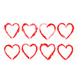 set of red heart stroke brush shapes vector image vector image