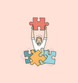 man with jigsaw puzzles find solution vector image vector image