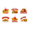 fast food logo pizza and burger cafe emblems vector image
