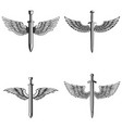 set of emblems with medieval sword and wings vector image vector image