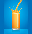 orange juice splash in glass with pour vector image vector image