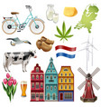 holland netherlands travel icon set vector image