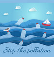 Stop ocean plastic pollution paper cut Royalty Free Vector