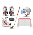 realistic hockey set sport uniform elements vector image