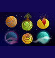 set of fantasy glowing planets vector image vector image