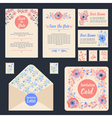 greeting cards set with flowers stationary wedding vector image