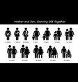 mother and son life growing old together process vector image vector image