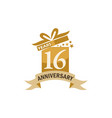 16 years gift box ribbon anniversary vector image