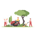 lawn mowing cartoon vector image vector image