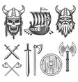 set of monochrome viking elements vector image
