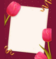 background with tulips and blank paper sheet vector image