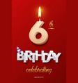 burning birthday candle in the form of number 6 vector image vector image