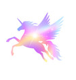 silhouette rainbow of a flying winged unicorn vector image vector image