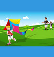 boys flying kite with their dad vector image vector image