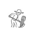farmer working on the field hand drawn sketch icon vector image