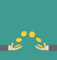 giving and taking hands with flying golden coin vector image