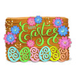 easter bright wooden banner design paper flowers vector image vector image