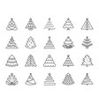 christmas tree simple black line icons set vector image