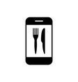 knife and fork on screen mobile black icon vector image