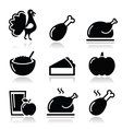 thanksgiving day food icons set - turkey pumpkin vector image