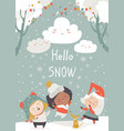 cartoon happy children enjoying the snow hello vector image vector image