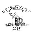 beer wooden mug with sausage sketch oktoberfest vector image